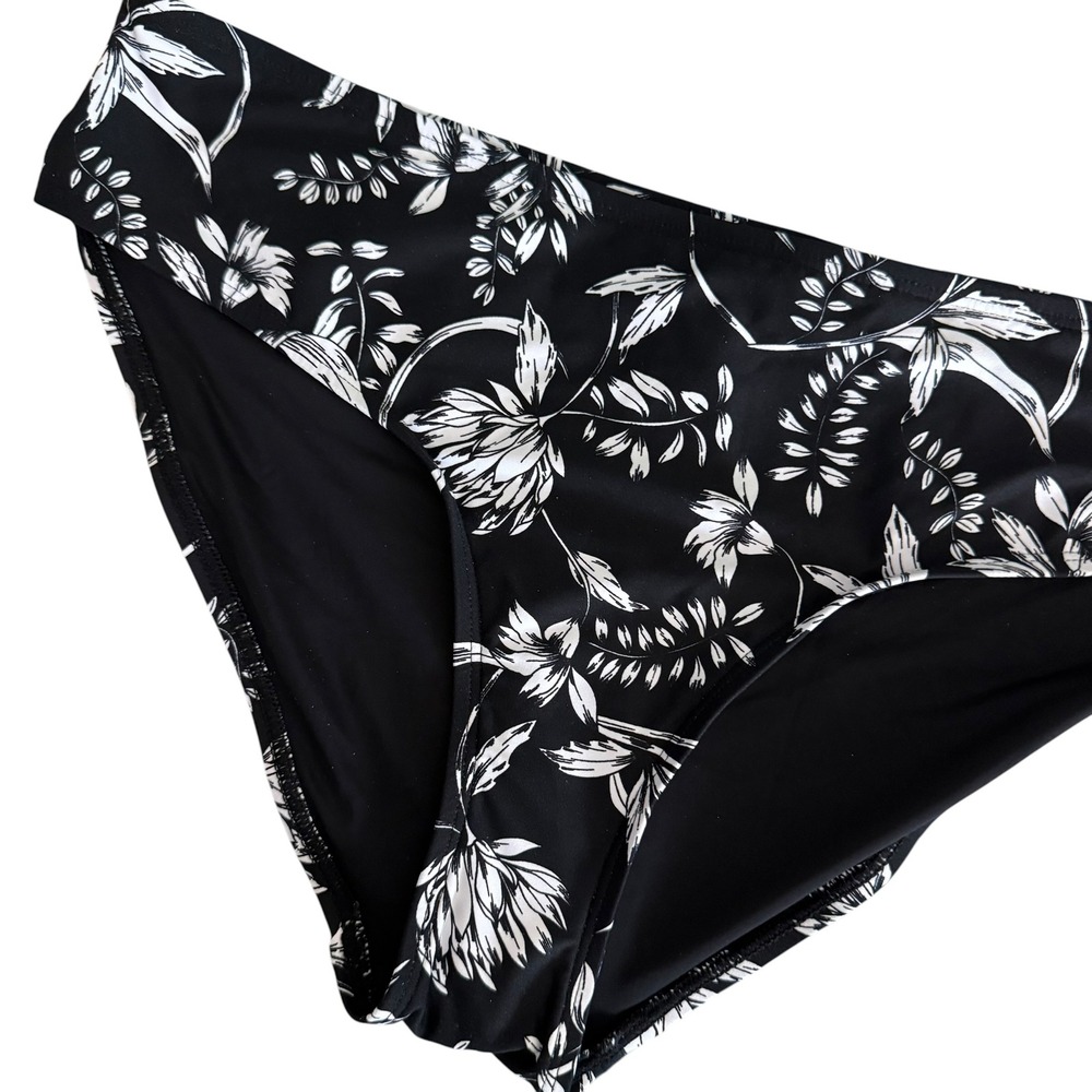 Nip Tuck Swim Bikini Bottoms Womens 12 Black Floral NWOT Mid Rise Swimwear - Picture 6 of 9